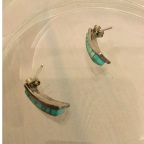 Vintage Zuni Darren Tsalate Turquoise Channel Inlay Earrings - Picture 5 of 5